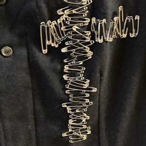 Vintage Comme des Garcons Midnight blue peacoat with ornamental safety pin cross